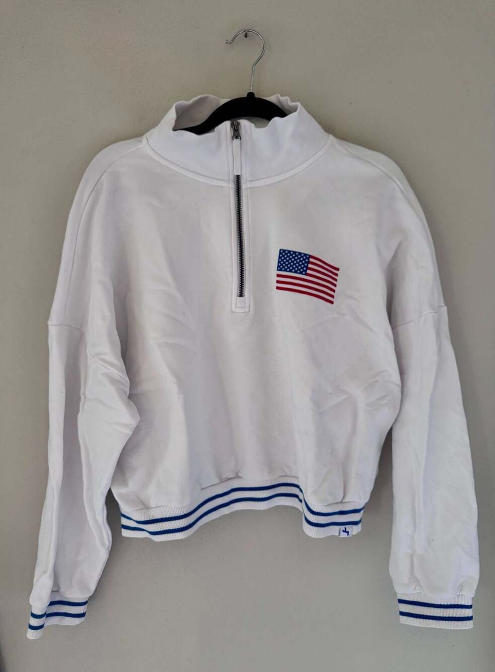 JoyLab Women's Size XXL Americana Flocked Flag French Terry 1/2 Zip Sweatshirt - Picture 3 of 10